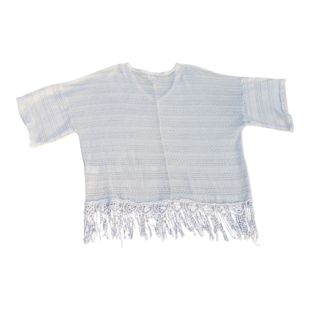 Boho Sheer Crochet Fringe Kimono Top – Festival Beach Cover-Up, Open Knit Blouse - Picture 6 of 8